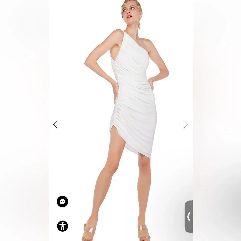 Norma Kamali Diane Asymmetrical Ruched White mini dress XXS New